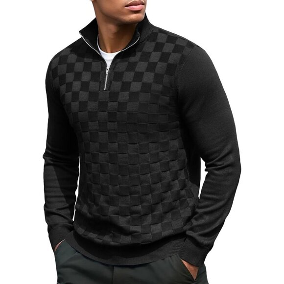 Stylish Men's 1/4 Zip Pullover Sweater - Warm Jacquard Design for All Occasions